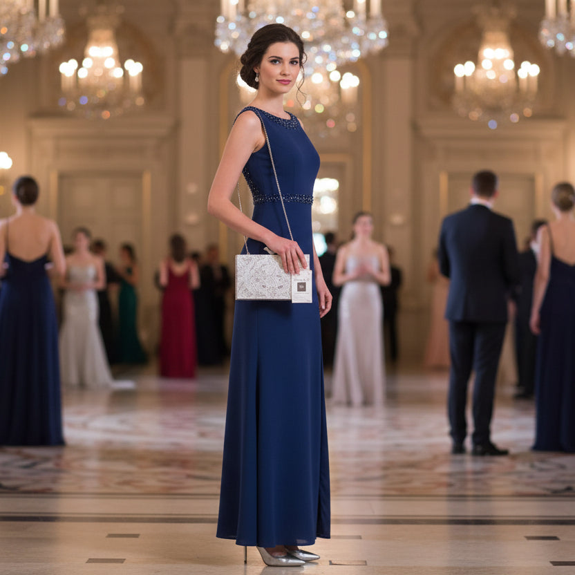 Bolso clutch de fiesta con estampado floral y figura de ave en acabado plata - Moments by You