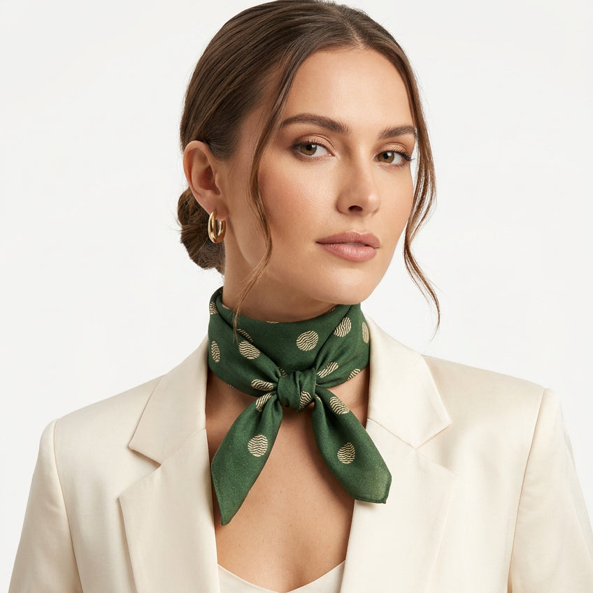 Pañuelo cuello con un estampado de círculos con diseño ondulado en verde - Moments by You