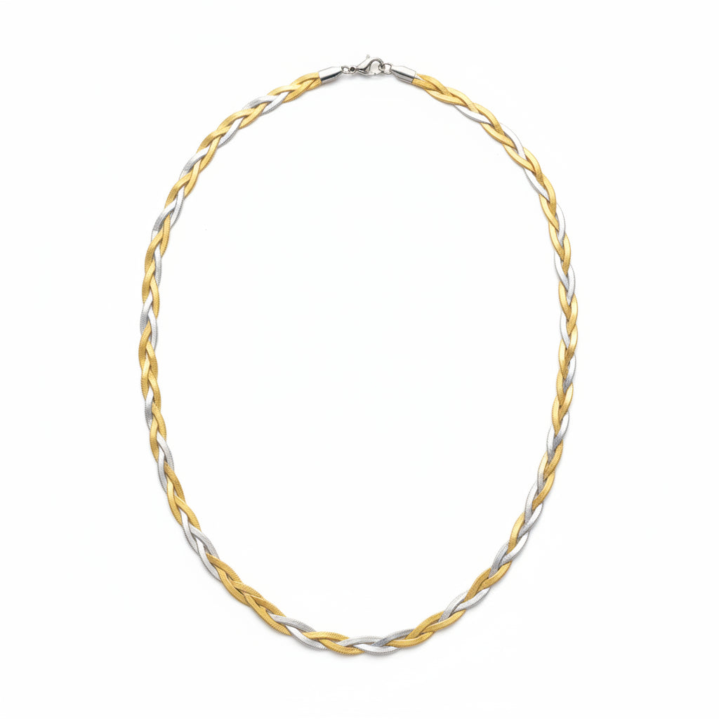 Collar de acero con cadena de malla trenzada bicolor