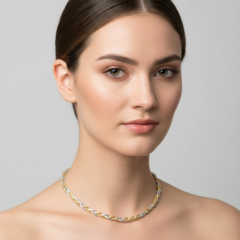 Collar de acero con cadena de malla trenzada bicolor