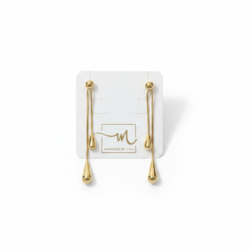 Pendientes largos de acero con dos gotas colgantes acabado oro - Moments by You