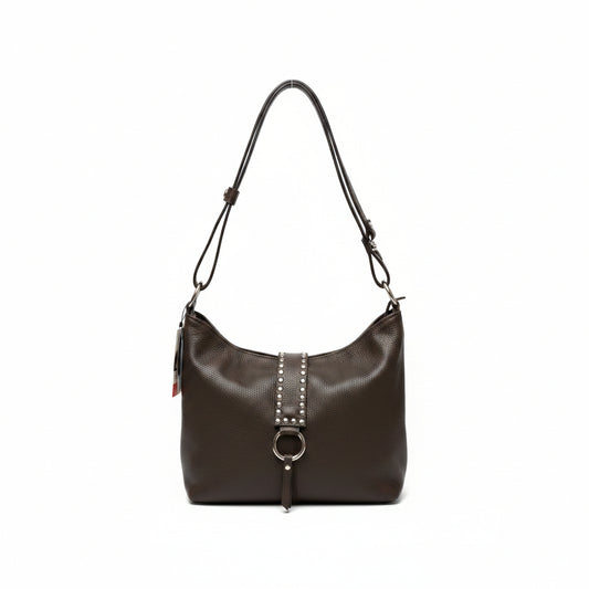 Bolso de piel 100% auténtica con tira de tachuelas en acabado plata - Moments by You