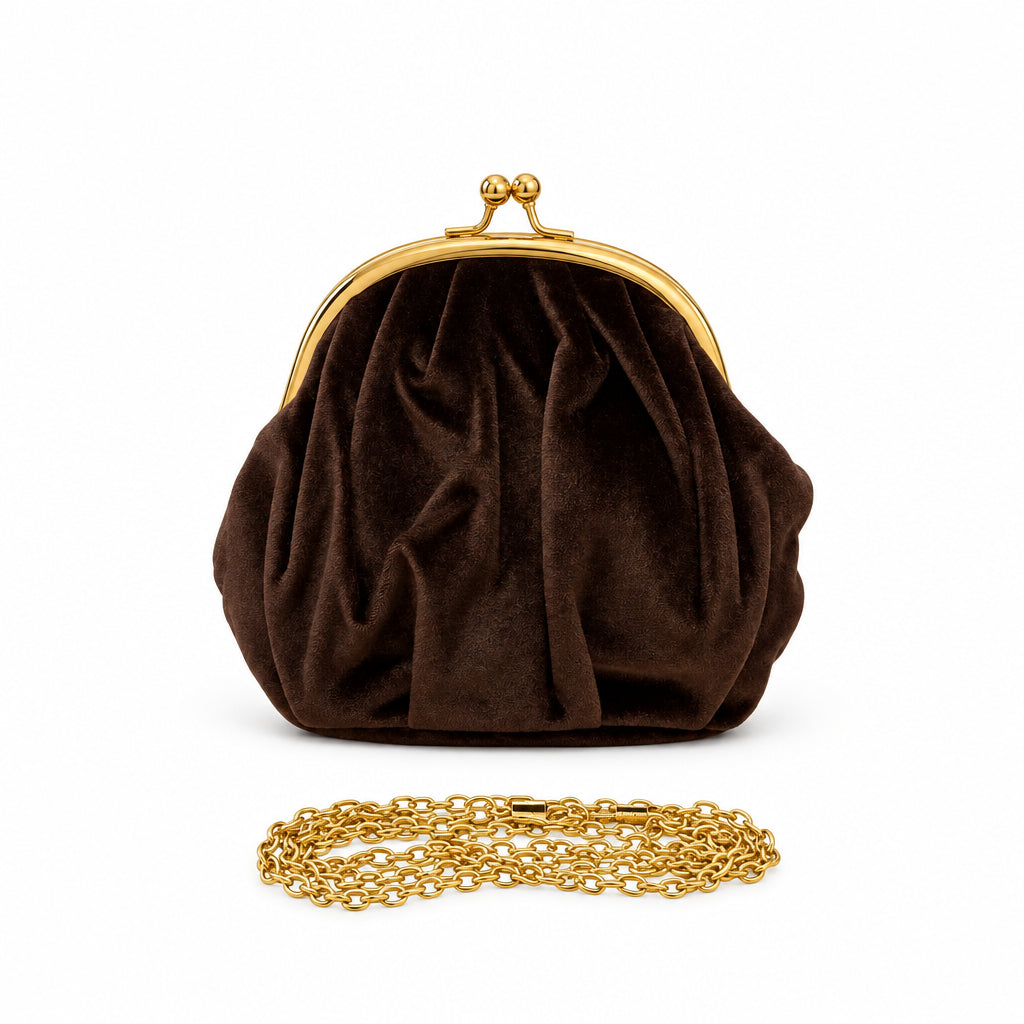 Bolso de fiesta clutch ovalado arrugado terciopelo