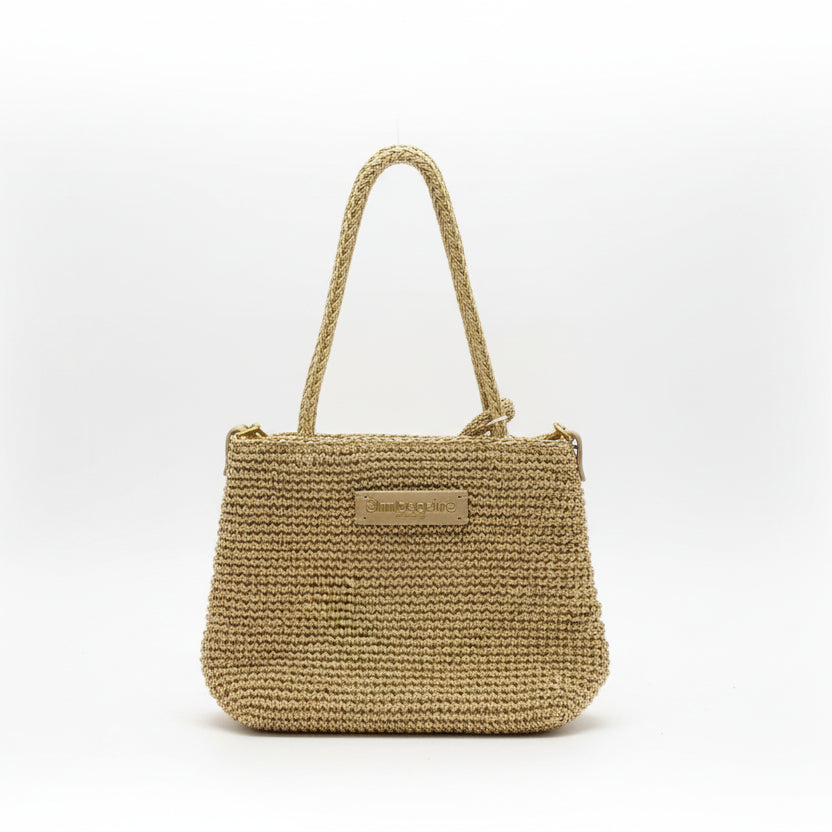 Bolso 100% fibra naturales pequeño con asas y bandolera en dorado - Moments by You