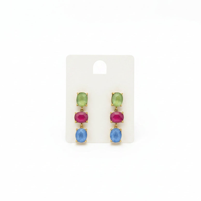 Pendientes de metal/acero largos con cristales de colores variados - Moments by You