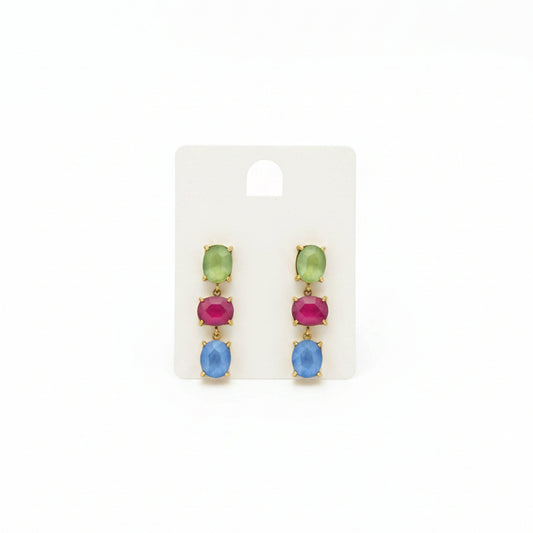 Pendientes de metal/acero largos con cristales de colores variados - Moments by You