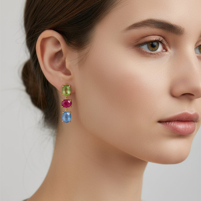 Pendientes de metal/acero largos con cristales de colores variados - Moments by You