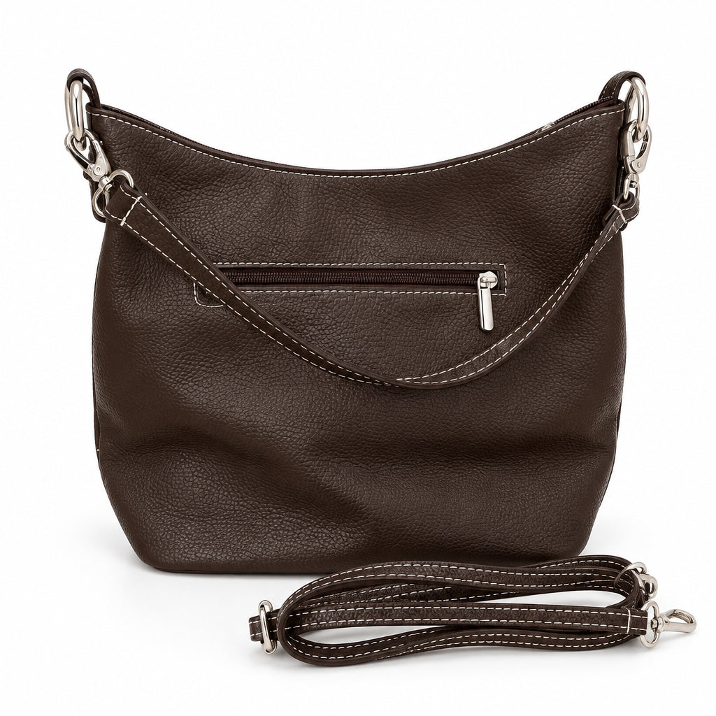 Bolso hobo mediano piel 100% auténtica con pespuntes blancos