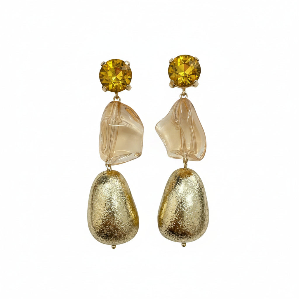 Pendientes largos tres alturas con circonita y piedra transparente - Moments by You