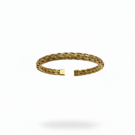 Pulsera de acero semirígida abierta con cadena tipo trenzada en acabado oro - Moments by You