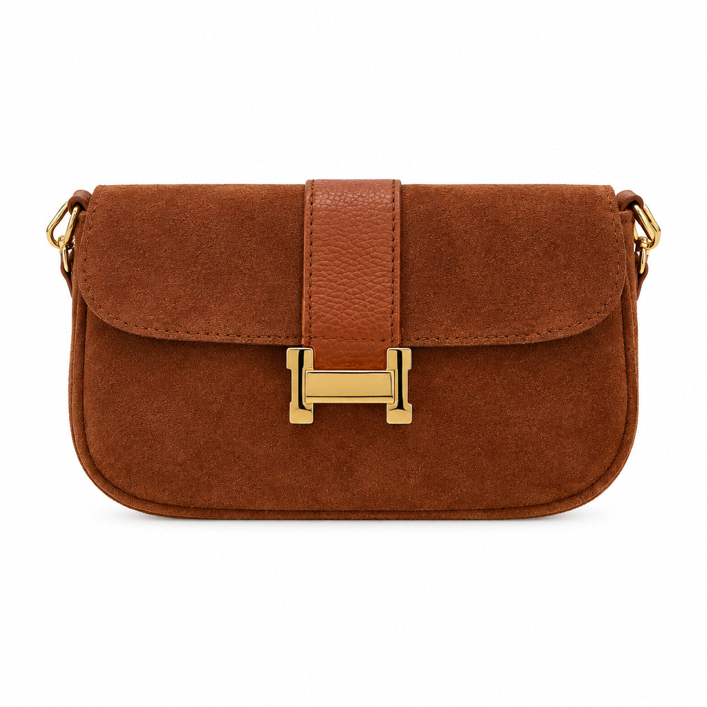 Bolso piel 100% auténtica combinado y cierre dorado