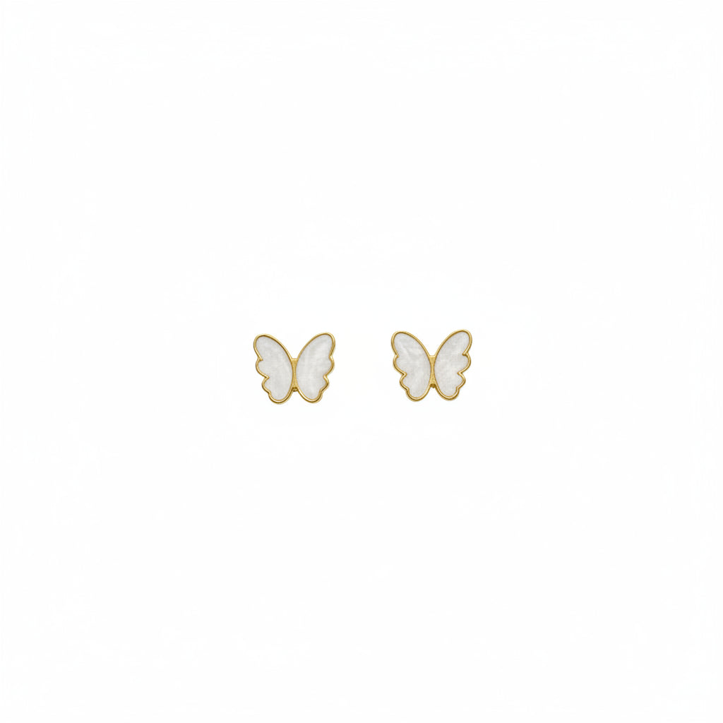 Pendientes cortos de acero inoxidable en forma de mariposa con nácar en las alas y acabado oro - Moments by You