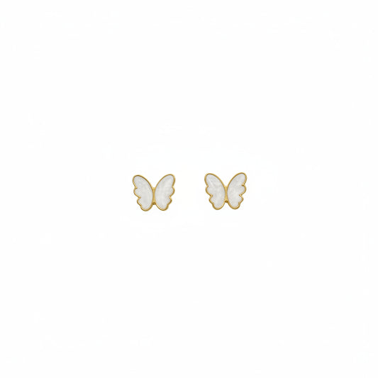 Pendientes cortos de acero inoxidable en forma de mariposa con nácar en las alas y acabado oro - Moments by You