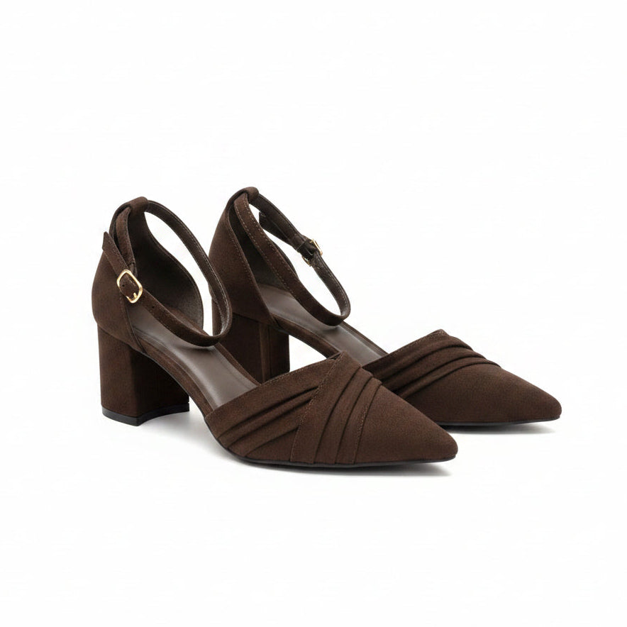 Zapatos de salón de mujer cerrados con pulsera al tobillo marrón chocolate