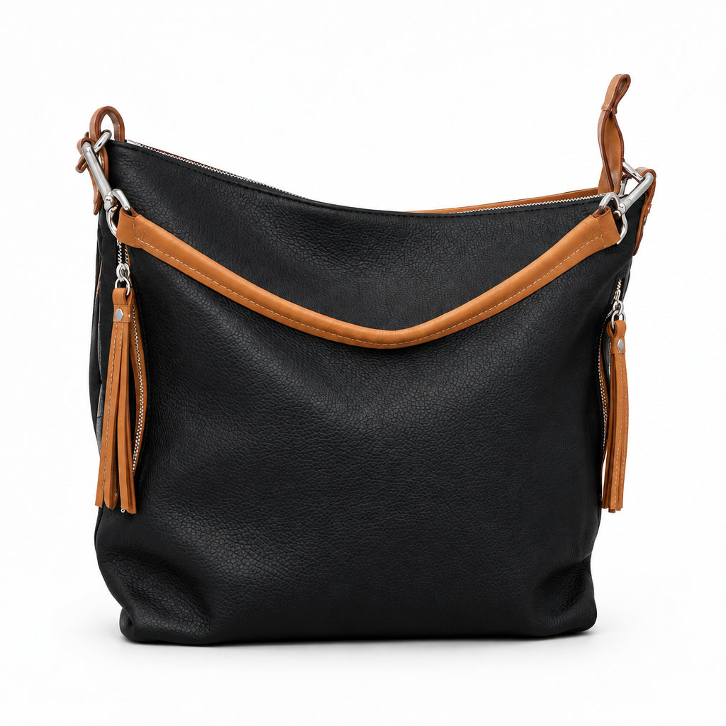 Bolso shopper piel 100% auténtica negro y camel combinado