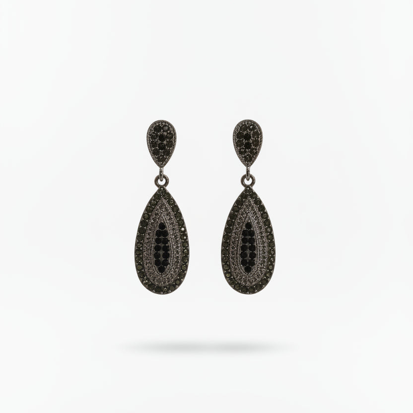 Pendientes dos alturas en forma de gota acabado plata con efecto viejo y circonitas - Moments by You