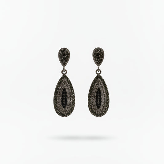 Pendientes dos alturas en forma de gota acabado plata con efecto viejo y circonitas - Moments by You
