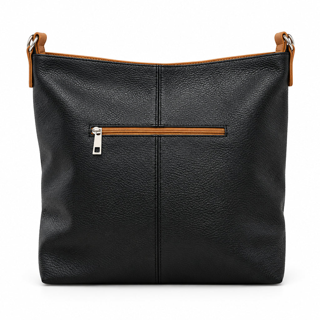 Bolso shopper piel 100% auténtica negro y camel combinado