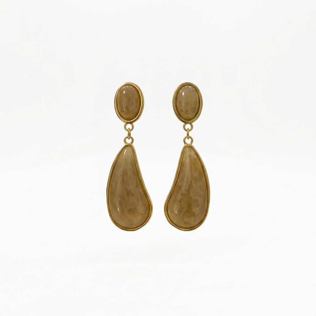 Pendientes largos de acero con gotas colgantes de color y acabado oro