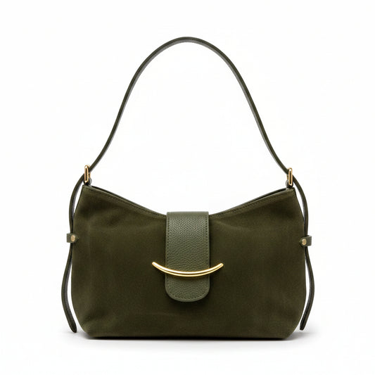 Bolso de hombro piel 100% auténtica acabado ante y cierre con detalle dorado - Moments by You