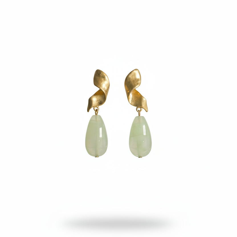 Pendientes largos con forma de tirabuzón irregular y piedra colgante en forma de gota