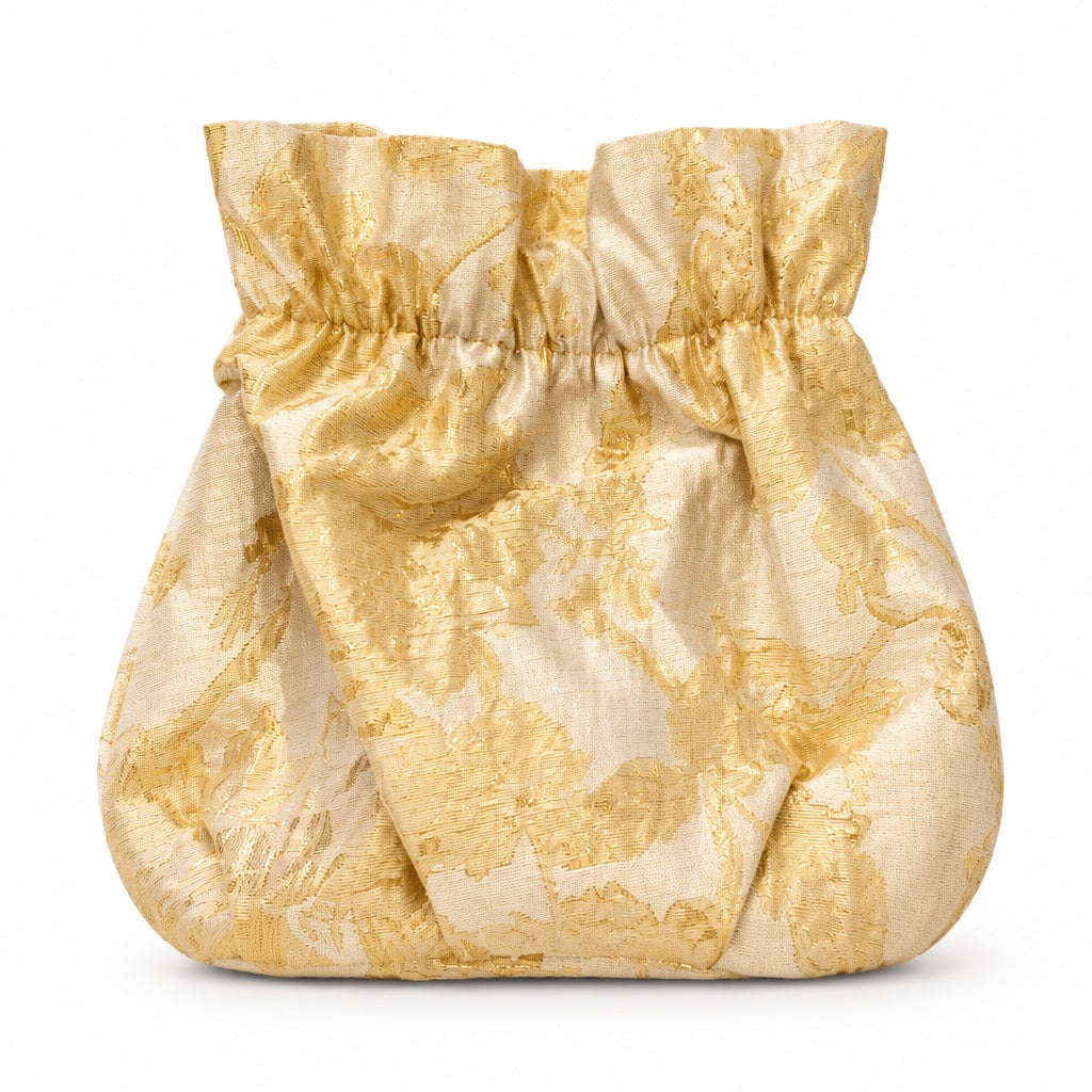Bolso de fiesta limosnera con flores combinadas con dorado