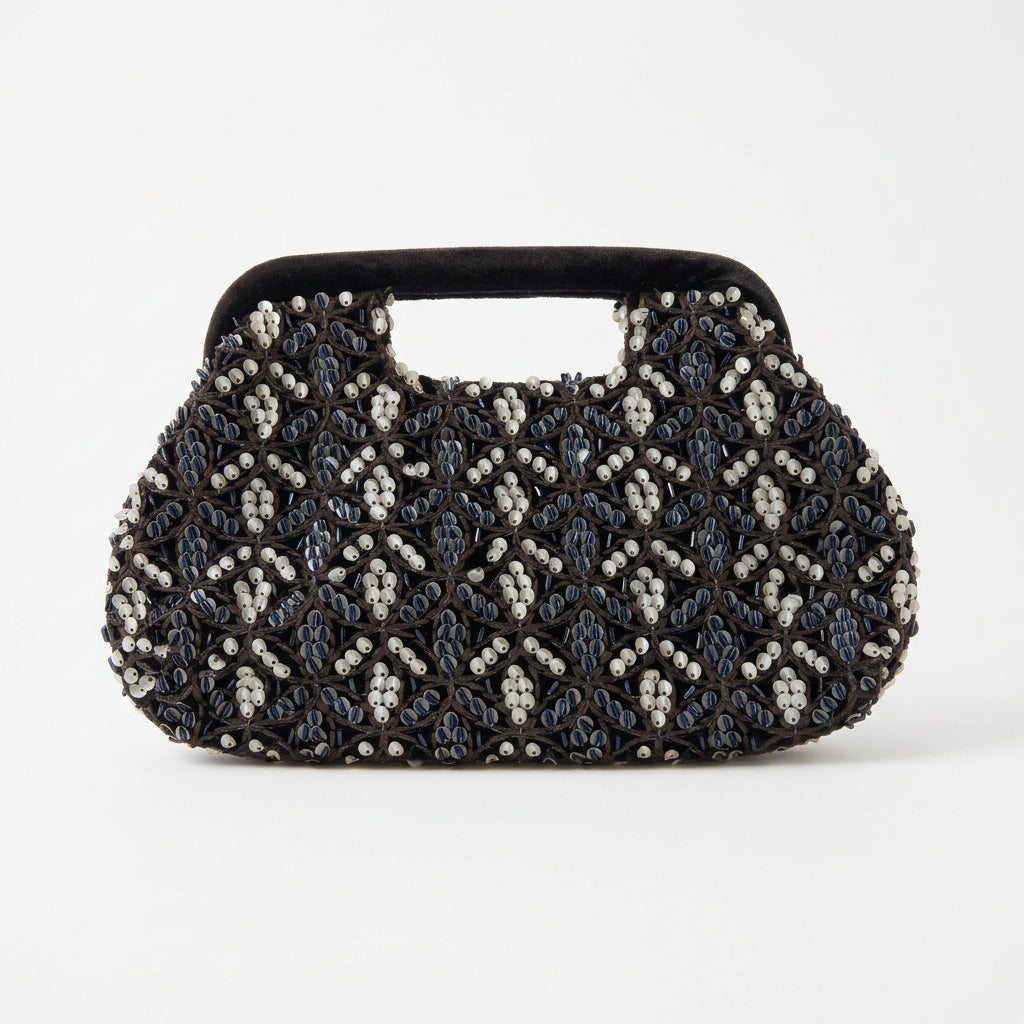 Bolso fiesta clutch rectangular de terciopelo con lentejuelas y patrón en chocolate