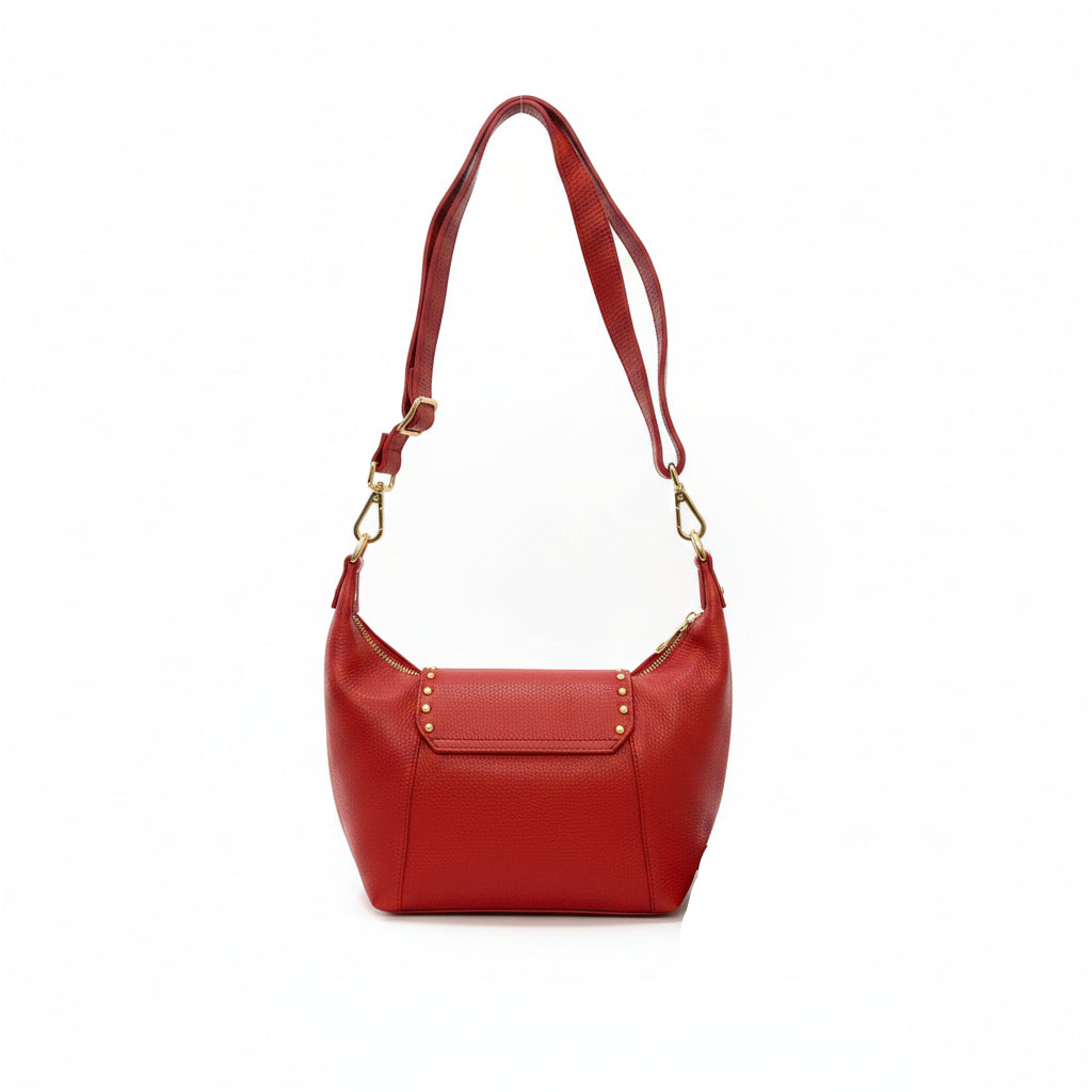 Bolso bandolera de piel 100% auténtica de solapa con tachuelas doradas en varios colores