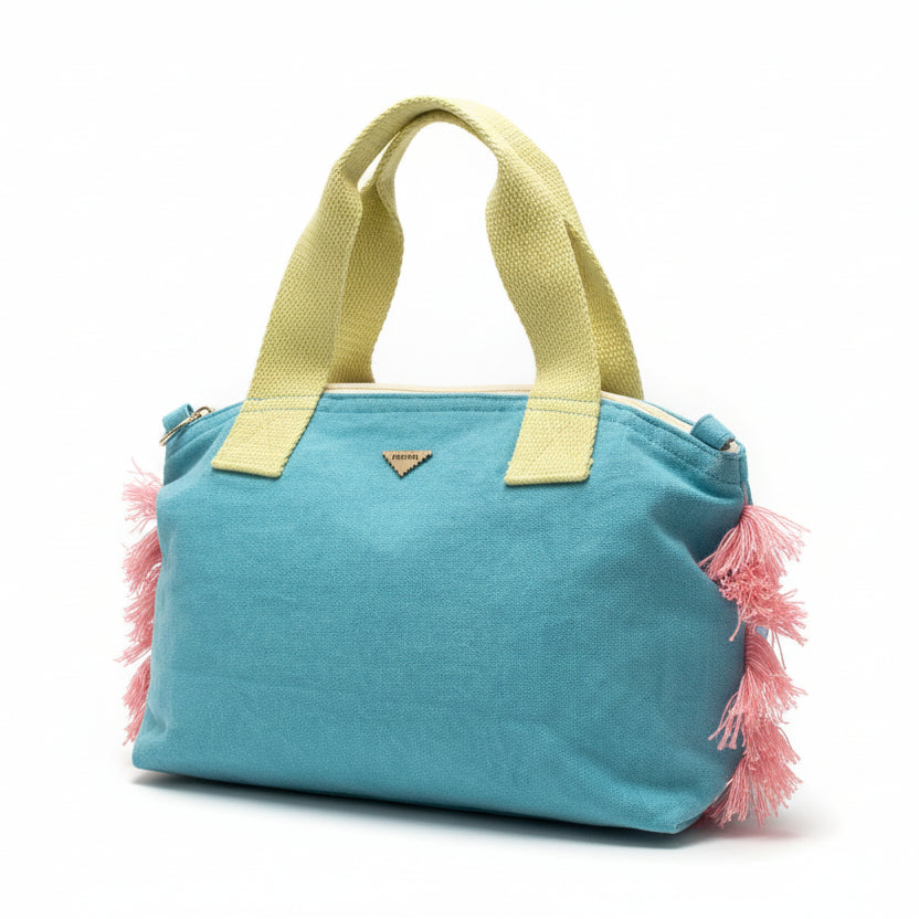 Bolso de algodón alargado bicolor y con flecos a los laterales - Moments by You