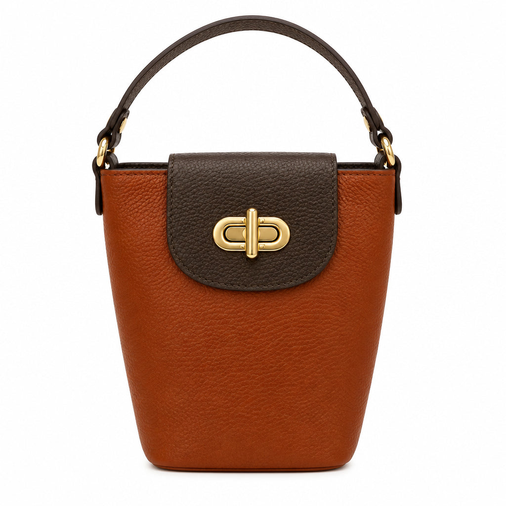 Bolso bucket piel 100% auténtica en colores combinados