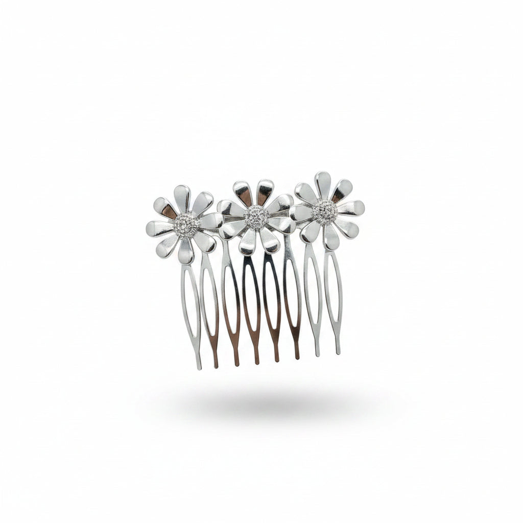 Peineta con tres flores en acabado plata - Moments by You