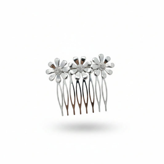 Peineta con tres flores en acabado plata - Moments by You