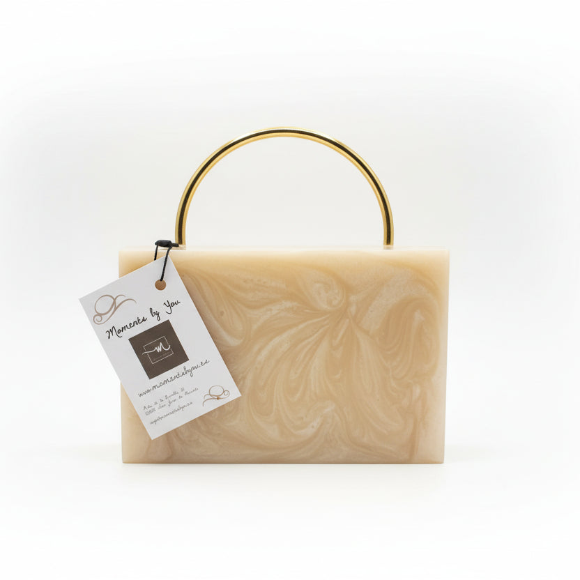 Bolso de fiesta acrílico beige efecto marmolado diseño floral y perlas en acabado oro - Moments by You