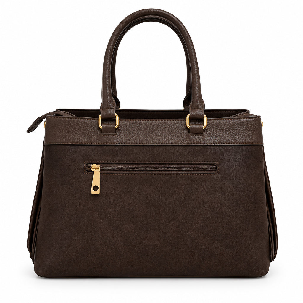 Bolso de mano y bandolera con flecos chocolate