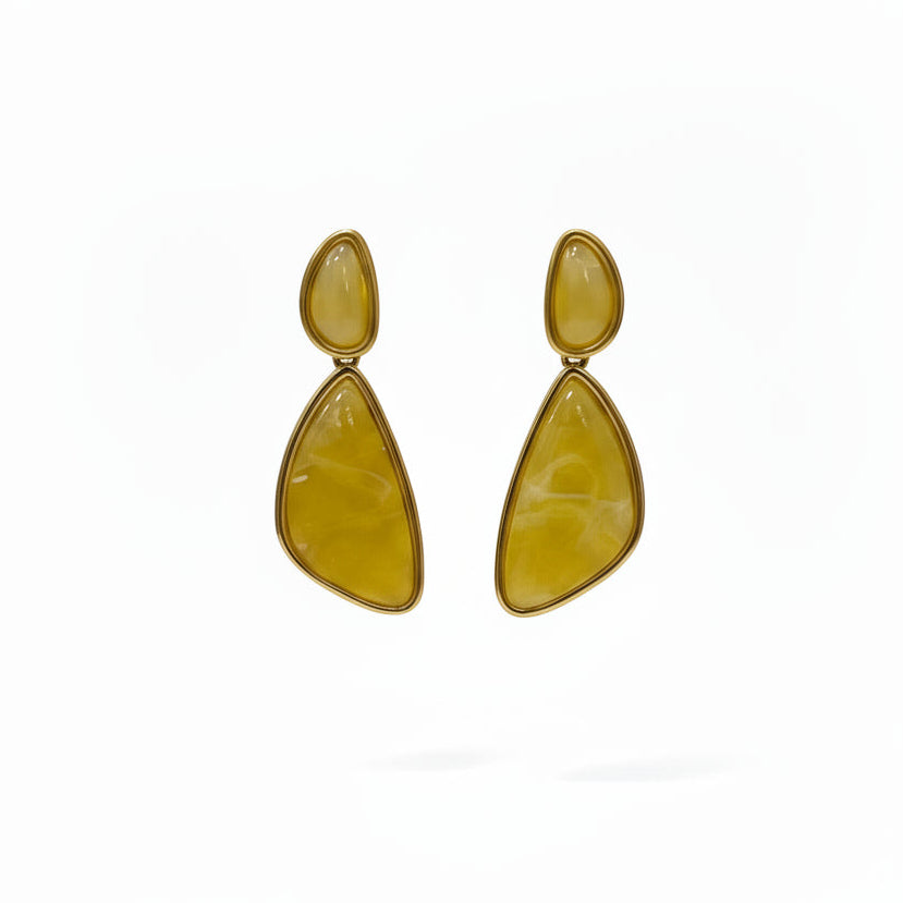 Pendientes largos de acero con dos gotas colgantes de color y acabado oro - Moments by You