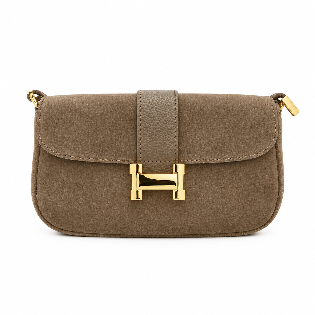 Bolso piel 100% auténtica combinado y cierre dorado