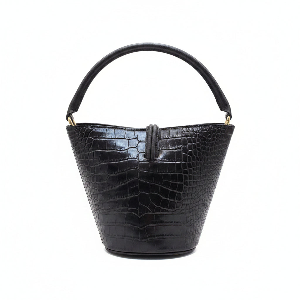 Bolso bucket piel 100% auténtica acabado cocodrilo