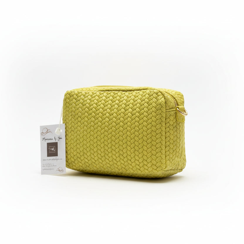 Bolso bandolera piel 100% vacuno tipo cubo trenzado y doble cremallera verde lima - Moments by You