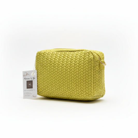 Bolso bandolera piel 100% vacuno tipo cubo trenzado y doble cremallera verde lima - Moments by You