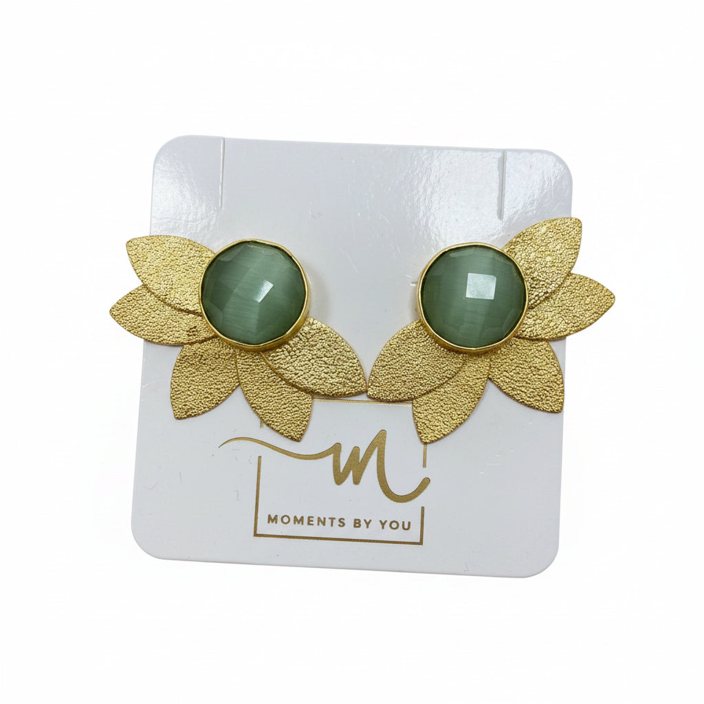 Pendientes de latón con piedra natural facetada y hojas acabado oro - Moments by You