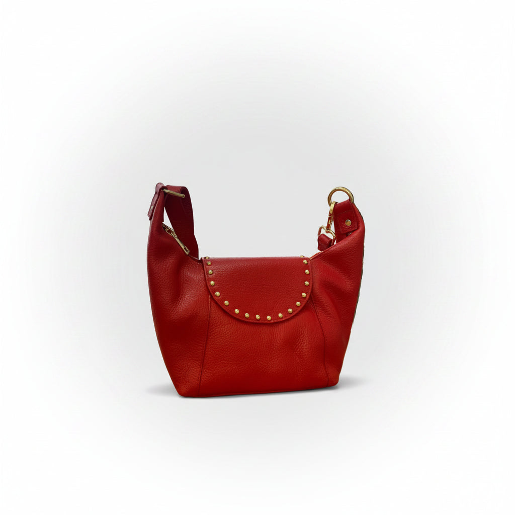 Bolso bandolera de piel 100% auténtica de solapa con tachuelas doradas en varios colores