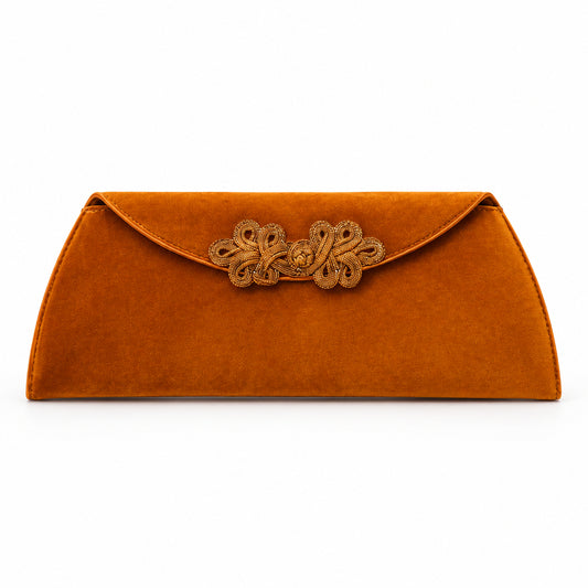 Bolso fiesta de terciopelo alargado con detalle floral trenzado