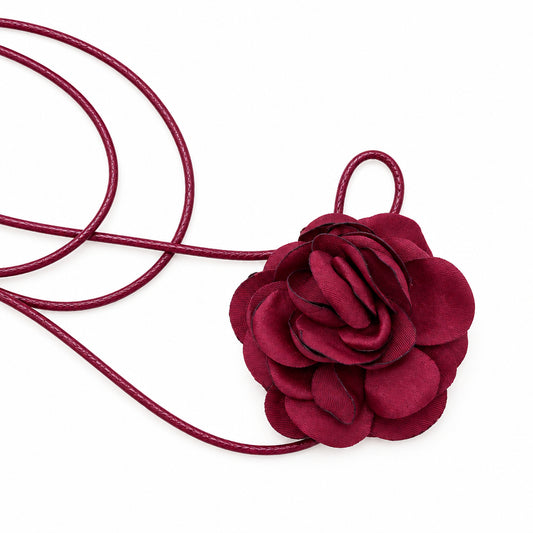 Collar choker de cordón y flor pequeña color burdeos - Moments by You