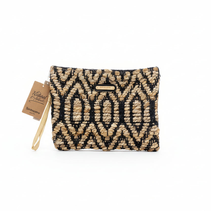 Bolso de mano tipo clutch o cartera de yute con un diseño geométrico - Moments by You