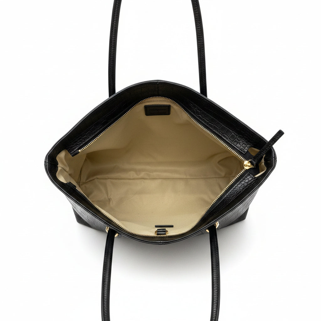 Bolso shopper piel 100% vacuno liso con asas largas y detalles dorados