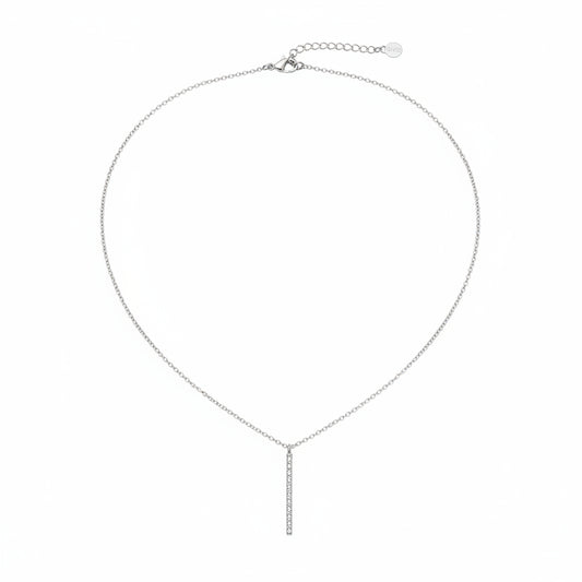 Collar de acero con dije en forma de barra vertical con circonitas y en acabado oro - Moments by You