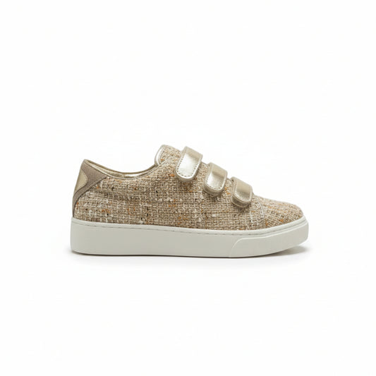 Zapatillas sneakers con diseño tejido y cierre de velcro tonos marrones y oro - Moments by You