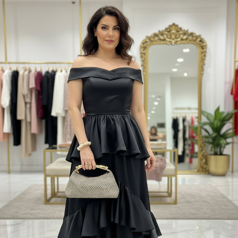 Bolso de fiesta alargado a rayas en beige y negro con asa dorada - Moments by You