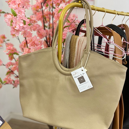 Bolso tipo shopper 100% piel vacuno auténtica en color beige- mbyou