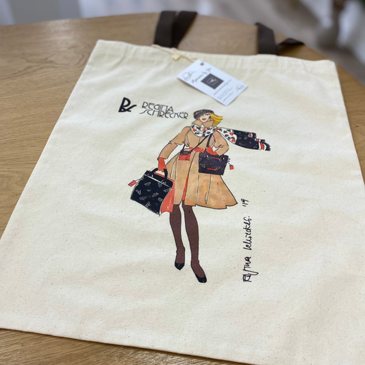 Tote bag de tela con detalle de mujer en color beige y marrón chocolate  - mbyou
